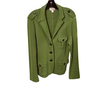 Talbots Women's Green Knit Blazer Military Style 3 Button Close Sz L